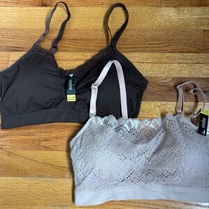 Coobie Lace and Solid Bralette Set - Brown and Cream